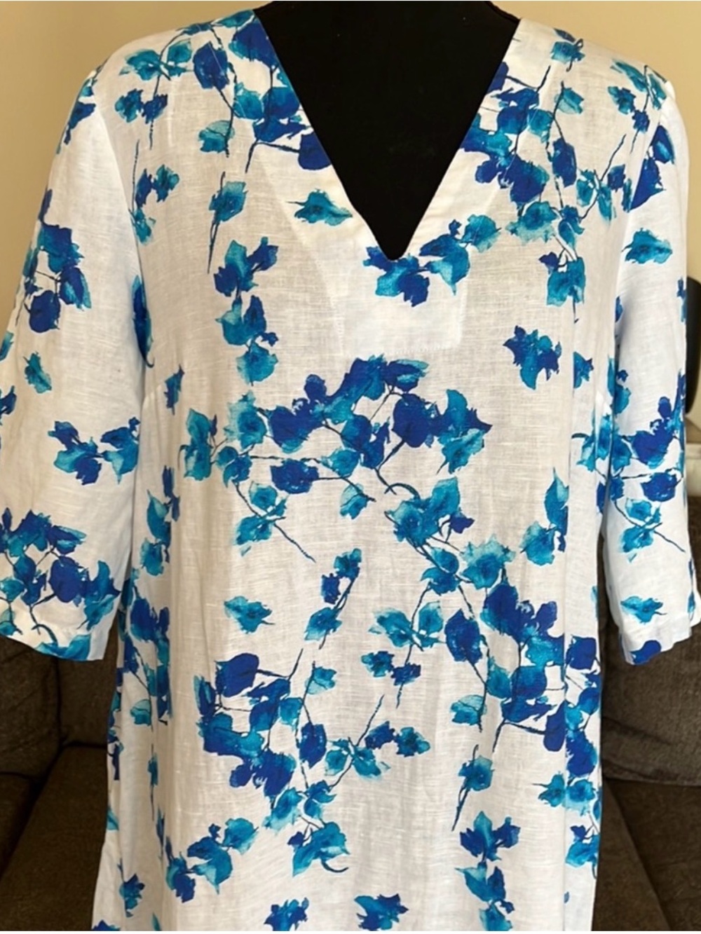 Yiorgos Koulasidis blue & white floral Greece Mediterranean dress bougainvillea - Picture 3 of 9